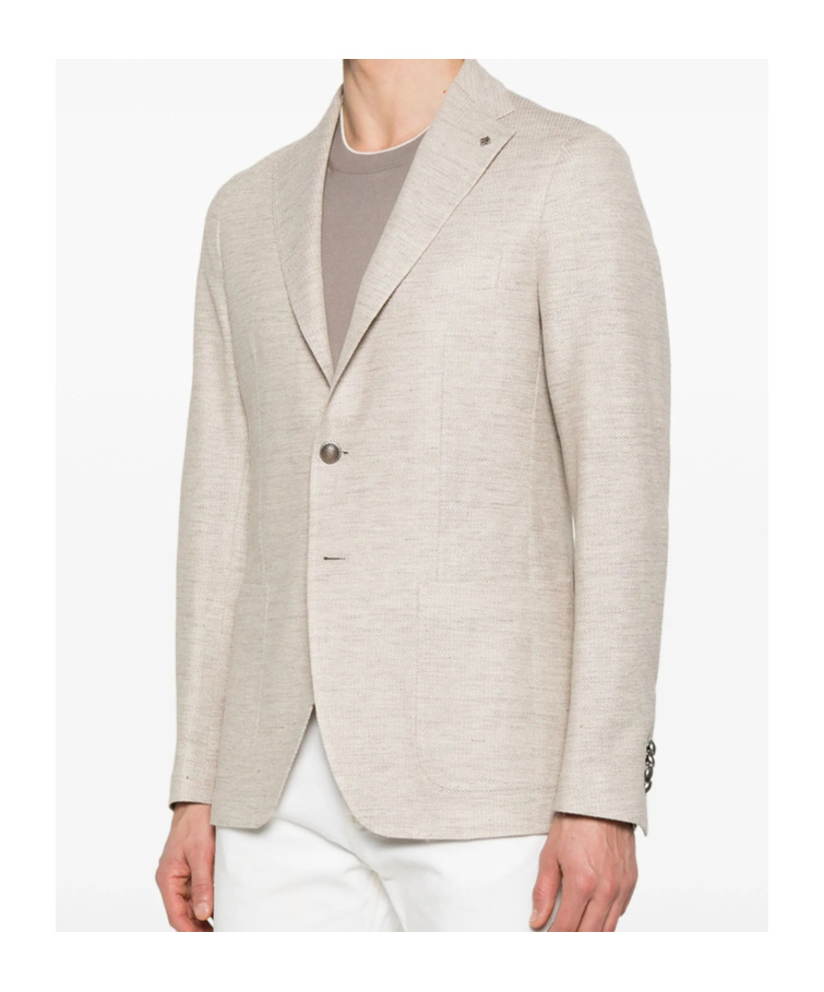Tagliatore Taupe Plaid Tailored Jacket With Notched Lapels In White