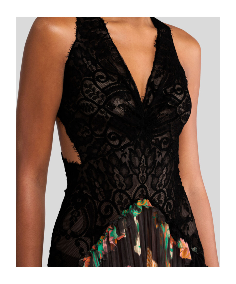 Etro Long Silk Dress With Flounce In Black