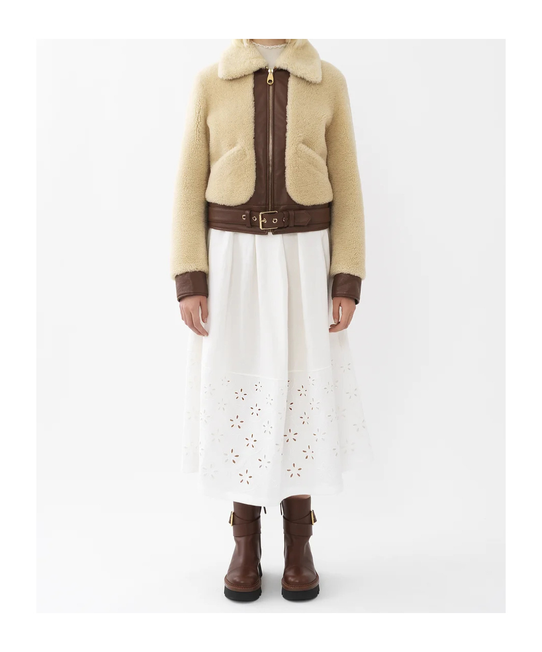 Chloé Shearling Leather Jacket In Nude