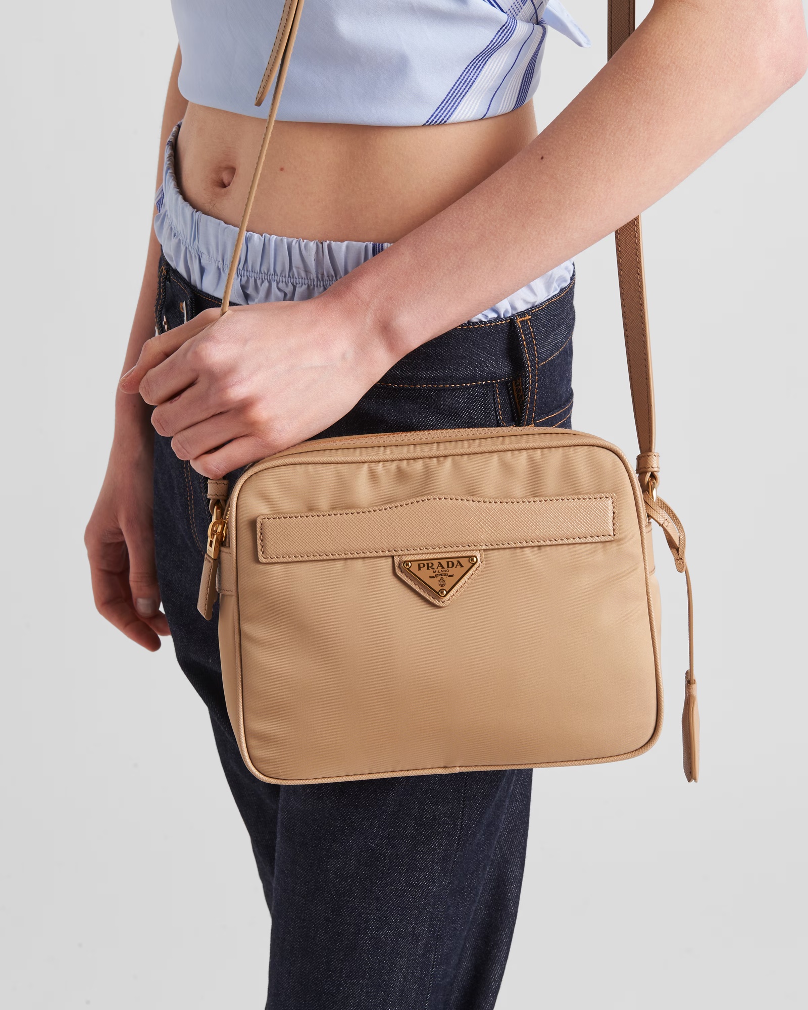 Prada Re-edition 1978 Re-nylon And Saffiano Leather Mini Shoulder Bag In Brown