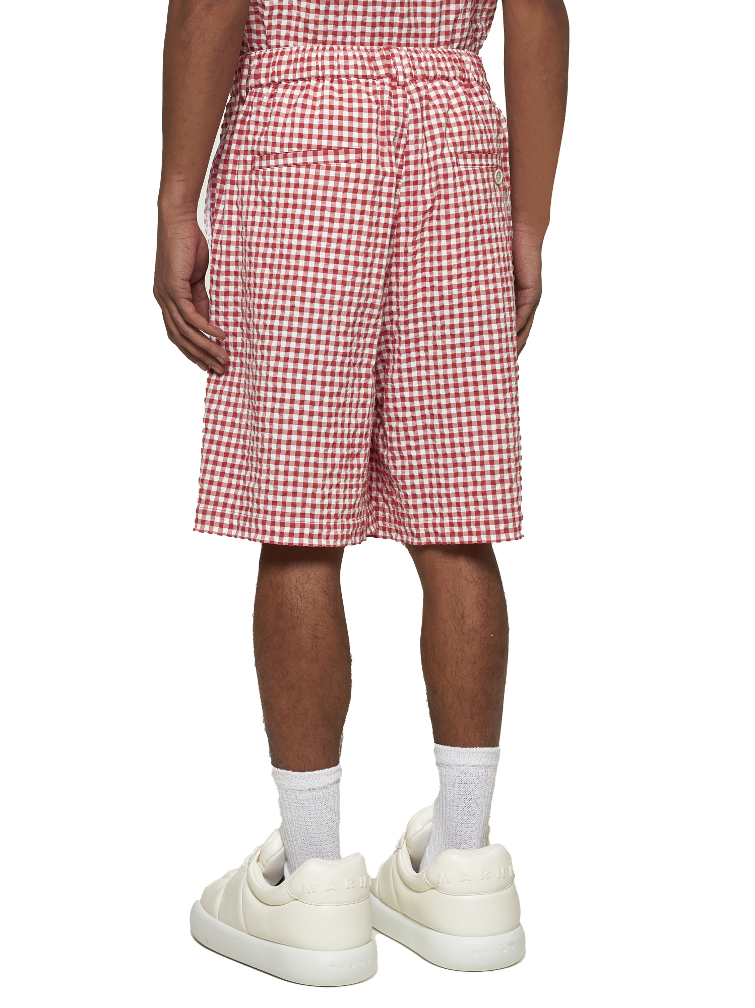 Marni Red & White Gingham Shorts In Multi