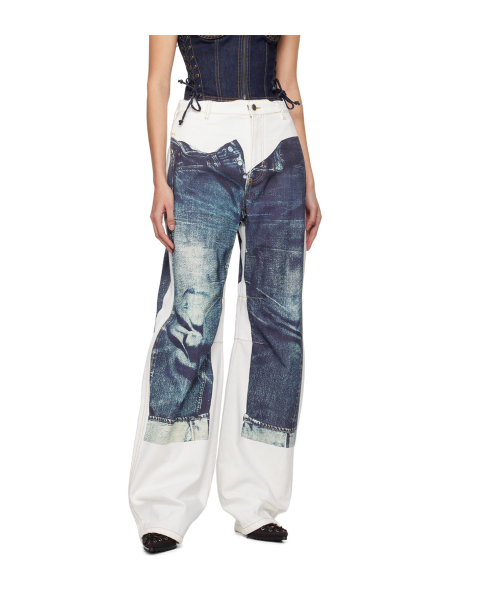 Jean Paul Gaultier White 'the Trompe L'œil' Jeans In Blue