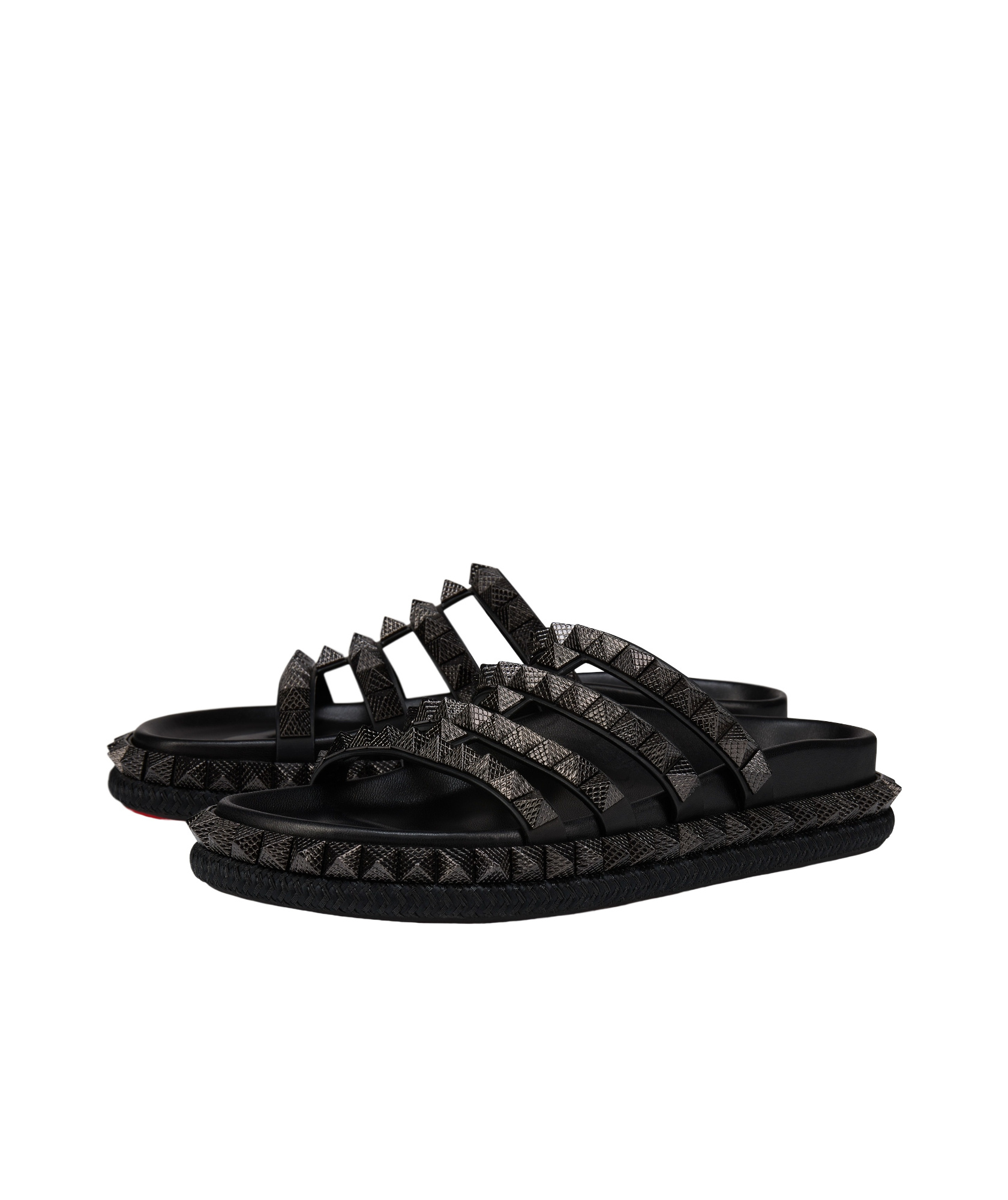 Christian Louboutin Womens Black Pyra Hallulila Waxed Leather Flat Sandals Eur 39.5 / 6.5 Uk