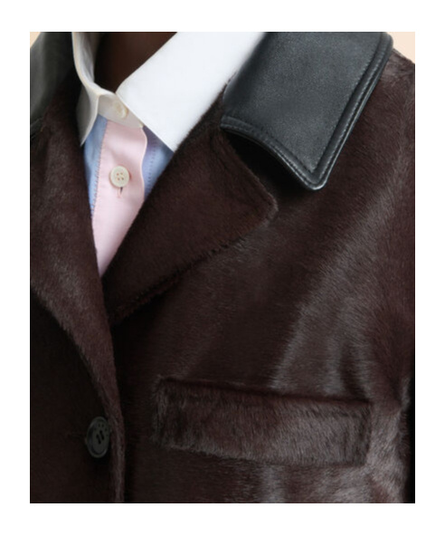 Marni Black Leather And Pony Hair Jacket In Brown