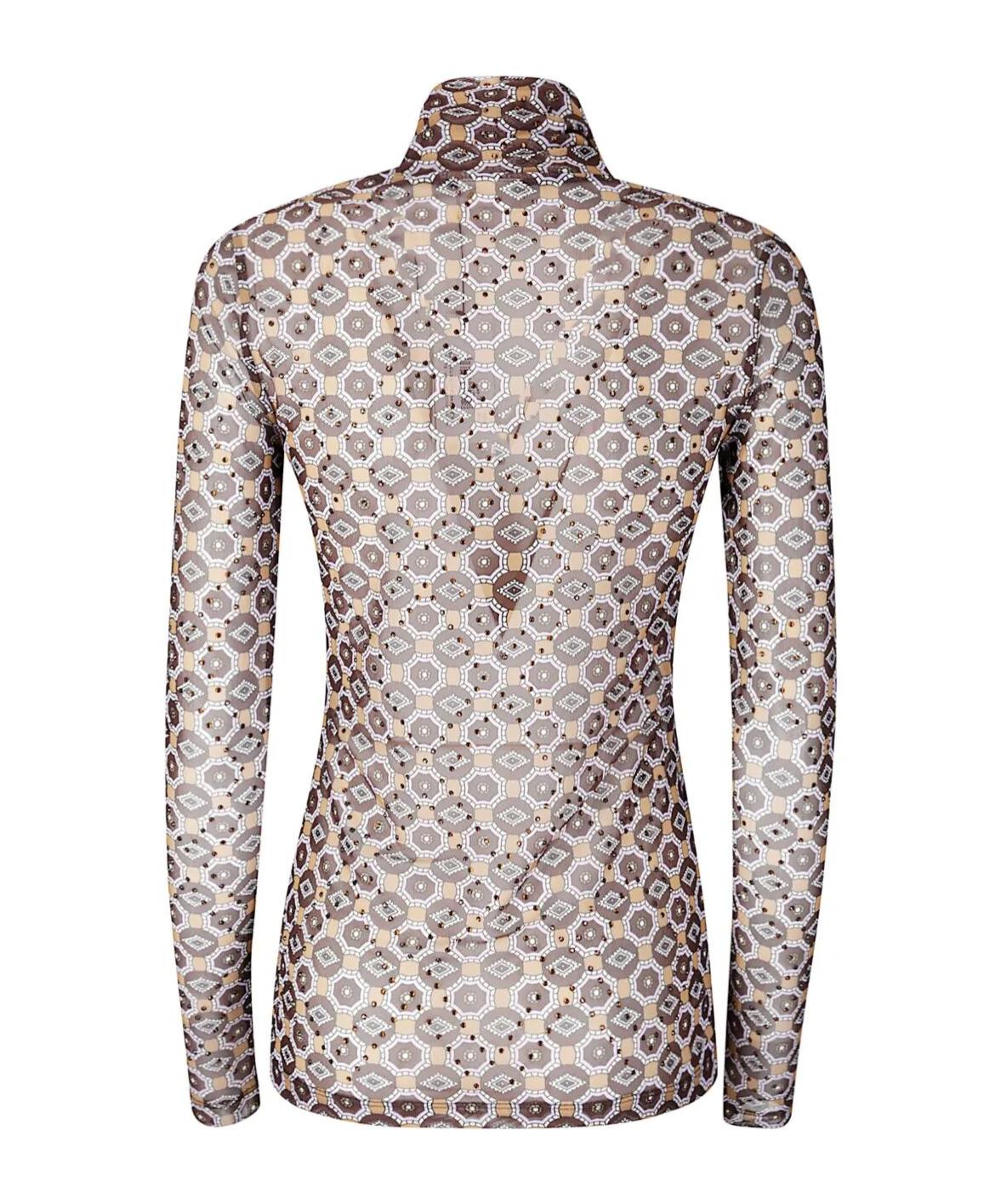 Dries Van Noten Long-fit Mesh Top With Geometric Print In Brown