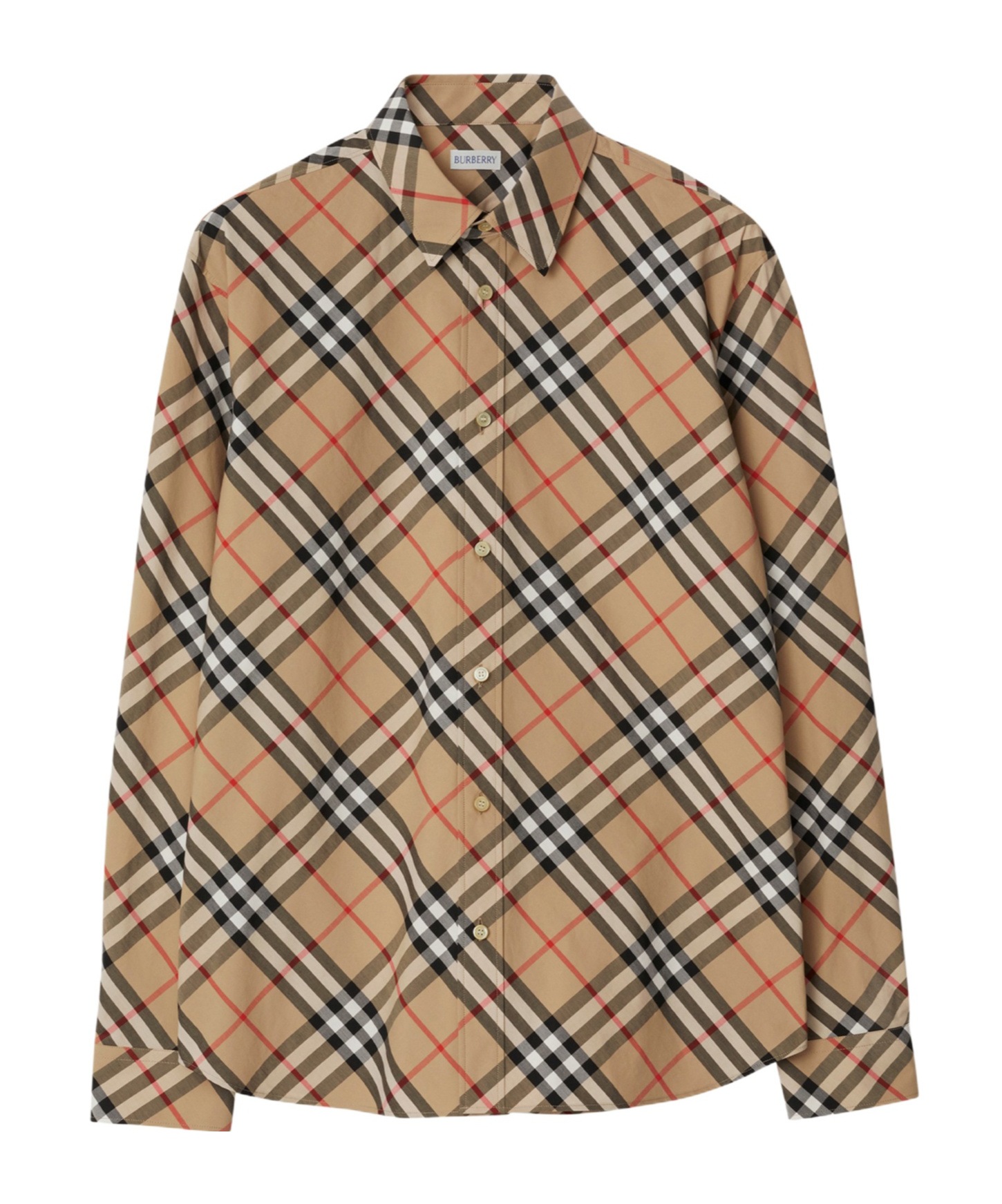 Burberry Men Beige Shirt With Classic Collar And All-over Check Motif In Cotton Man In Brown