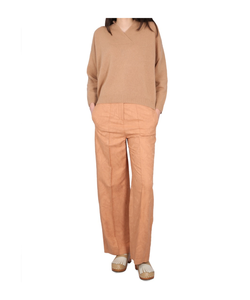 Alysi Ajoure High-waisted Wide-leg Trousers In Orange