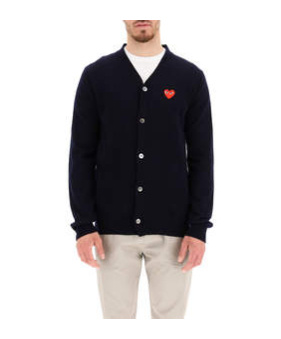 Comme Des Garçons Play Midnight Wool Cardigan With Ribbed Hem In Black