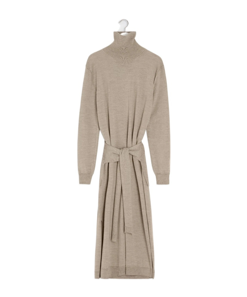 Lemaire Tie-waist Turtleneck Dress Light Taupe In Brown