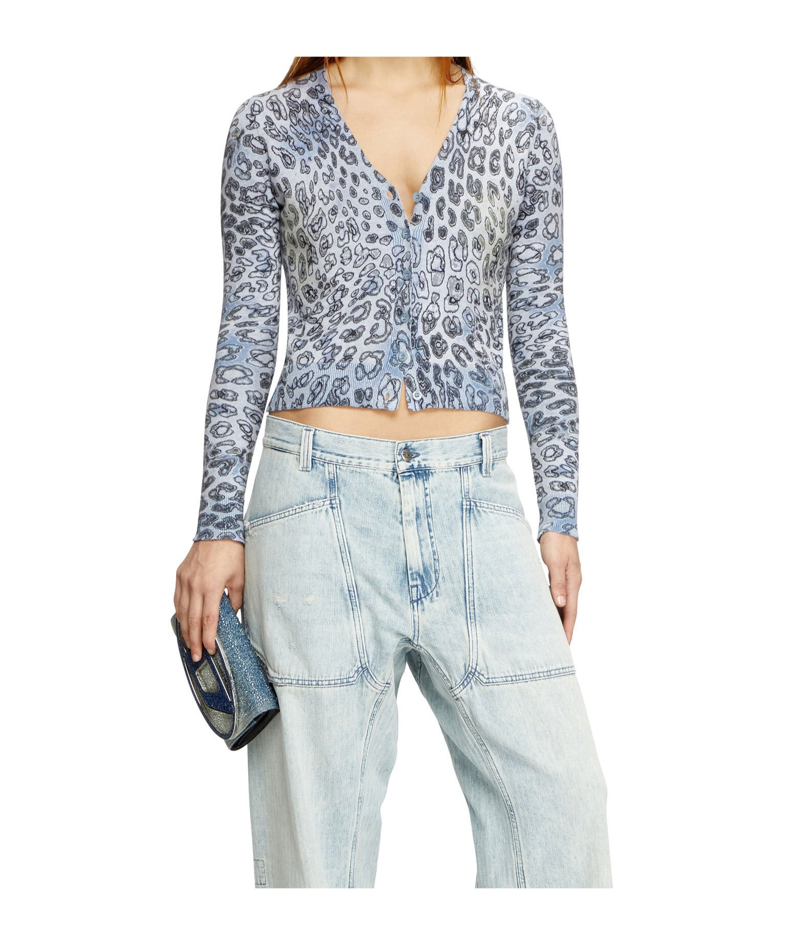 Diesel Leopard Print Cardigan In Blue