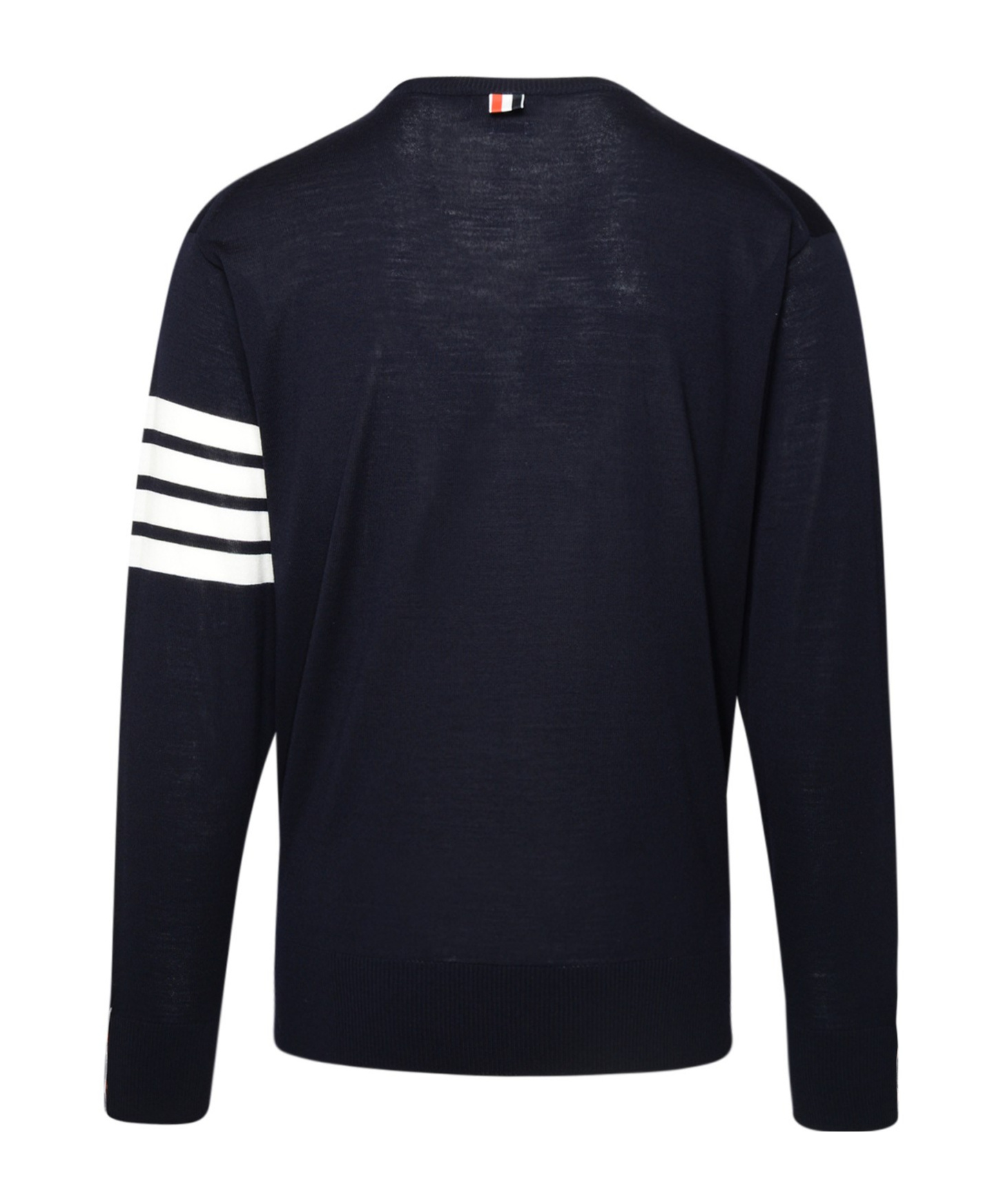 Thom Browne Ribbed Hem Crewneck Striped Sleeve Button Cuffs In Black