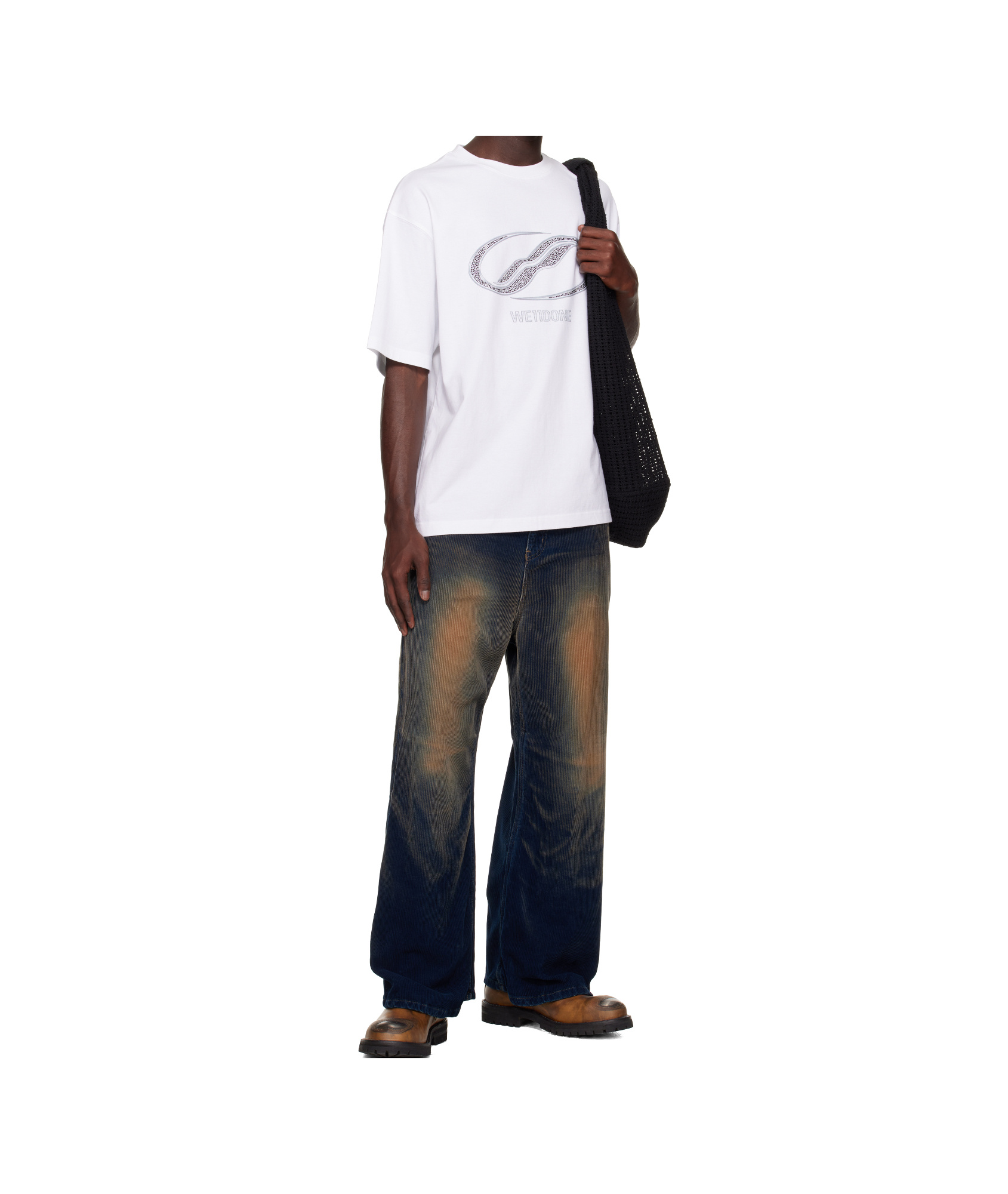 We11 Done Rhinestoned Se11done Logo T-shirt In White