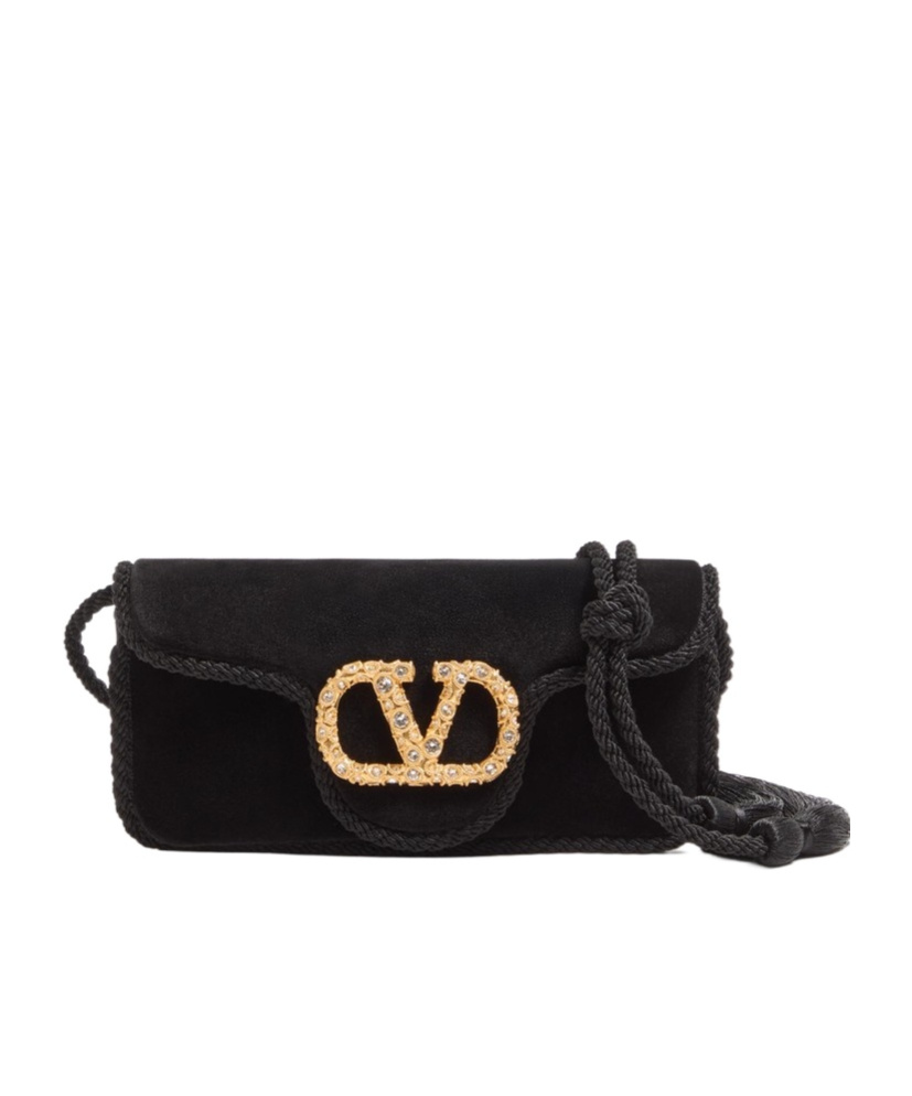 Valentino Garavani Locò Velvet Clutch With Jewel Logo