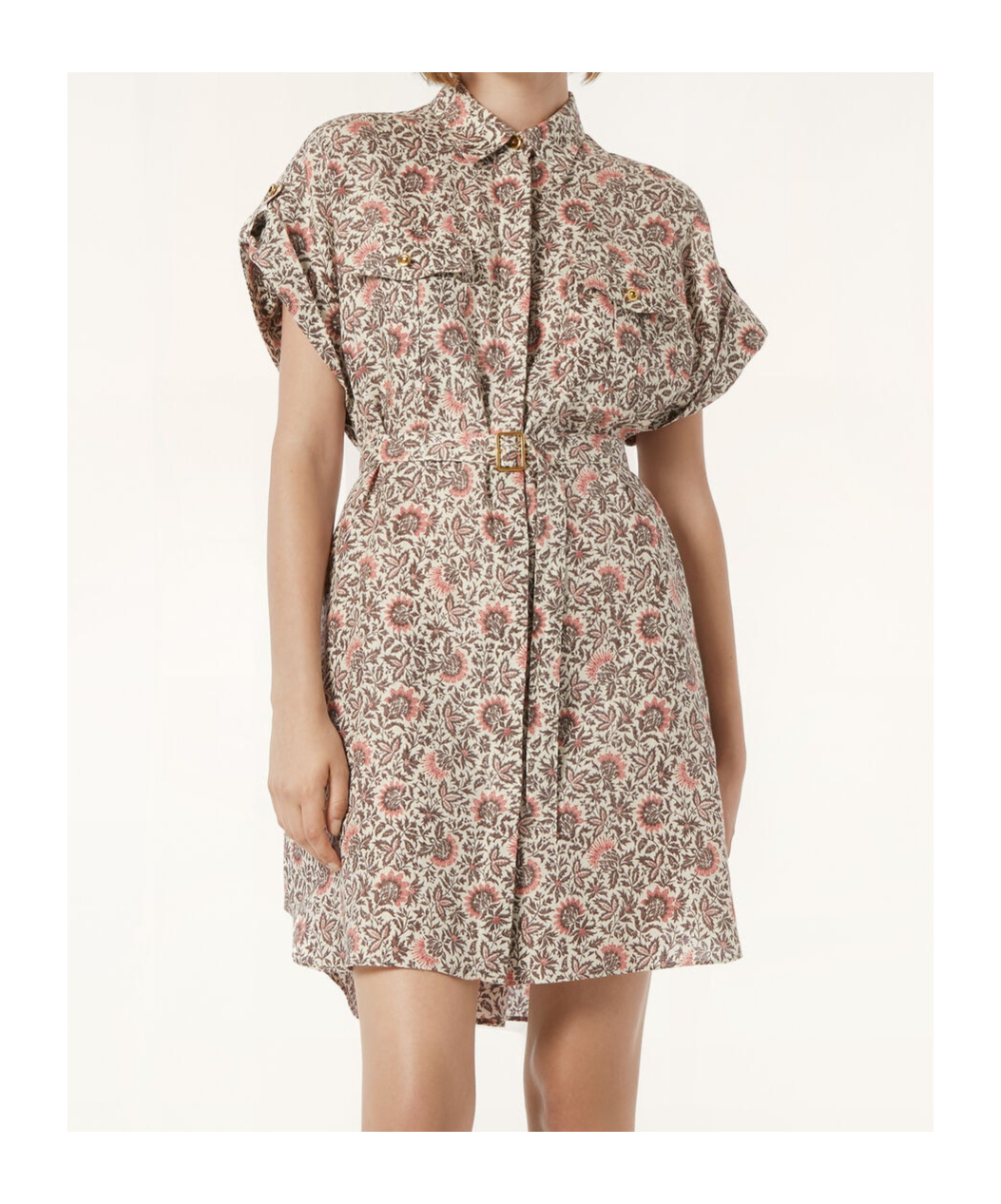 Loro Piana Idris Riserva San Nicolo Twill Belted Mini Shirtdress In Chalk Color/graphite Powder/dahlia Color