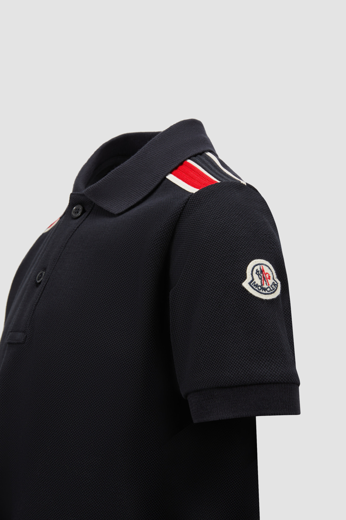 Moncler Tricolour-trimmed Cotton Piquet Polo Shirt In Blue