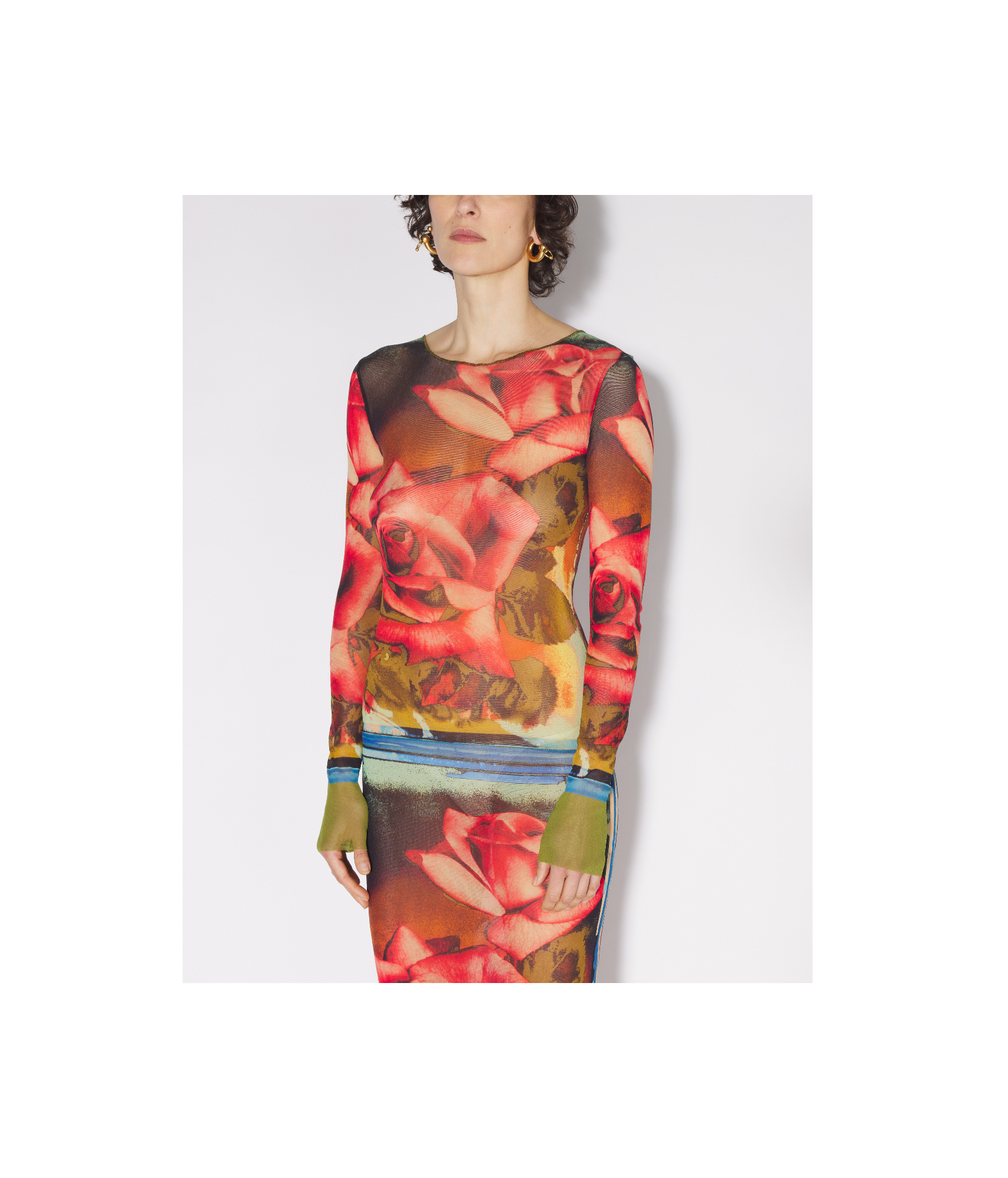 Shop Jean Paul Gaultier Rose-print Mesh Midi Dress In Multicolor