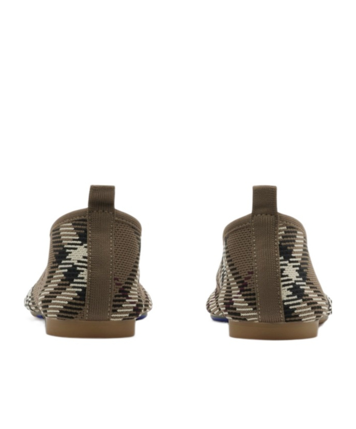 Burberry Knit Baby Nylon Blend Ballerinas With Knitted Traditional Check In Green