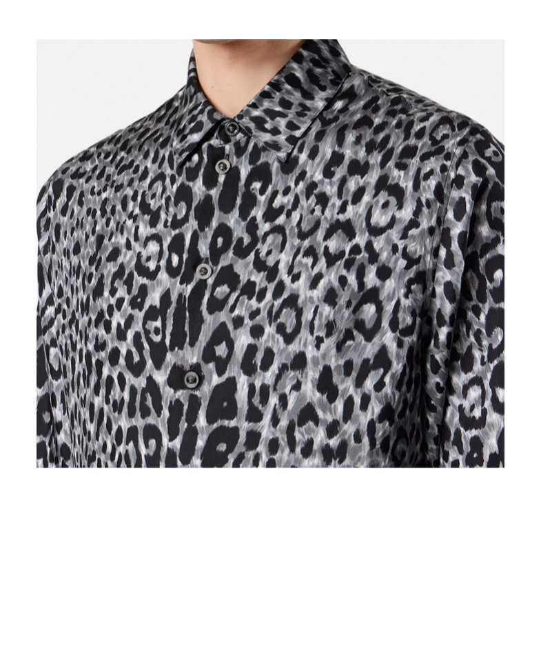 Versace Leopard-print Silk Shirt In Blue
