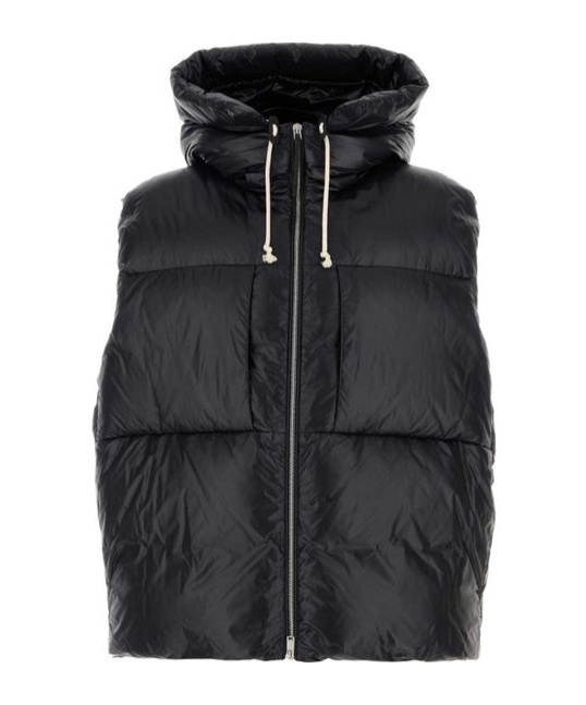 Jil Sander Drawstring Hood Nylon Down Jacket In Black