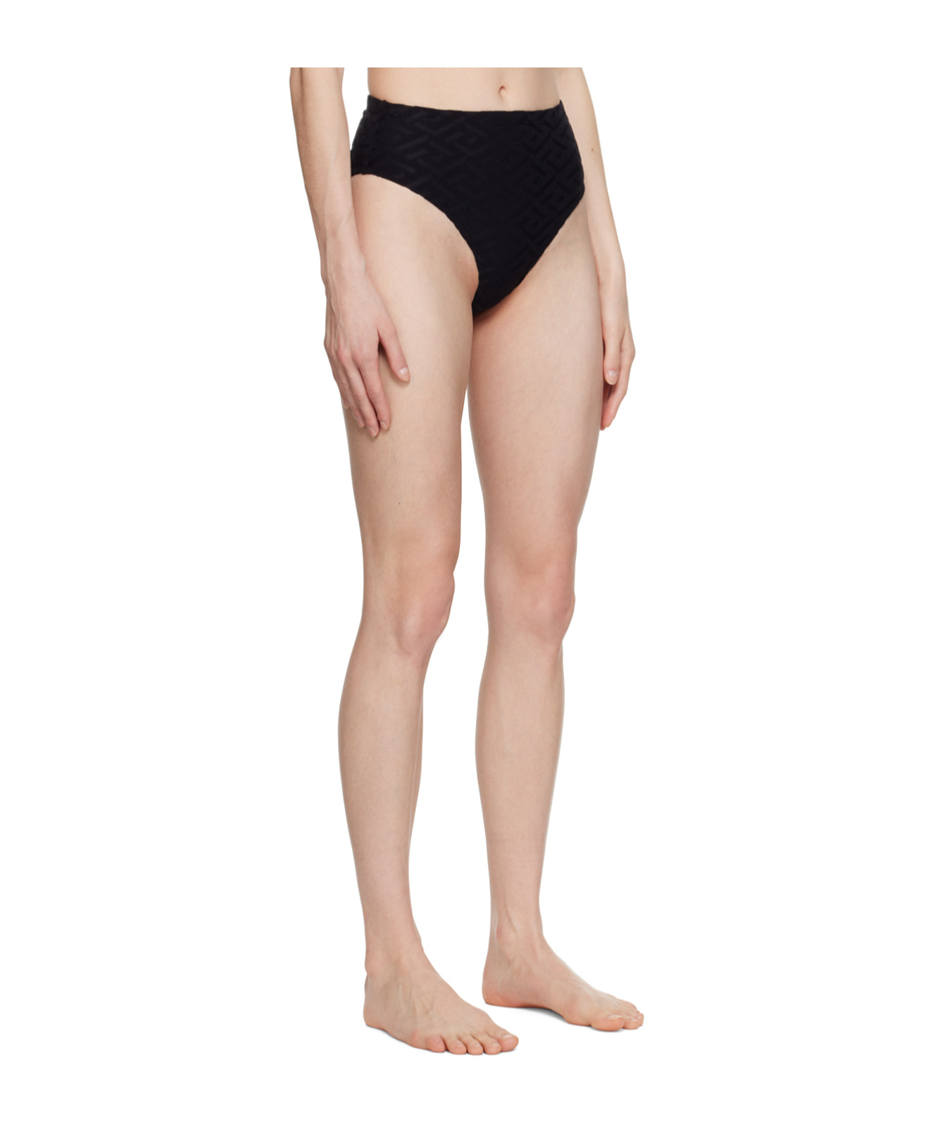 Versace Debossed-monogram High-waisted Bikini Bottom In Nude