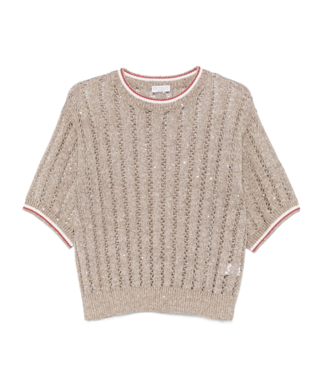 Brunello Cucinelli Crew Neck Short Sleeve Sweater In Nude