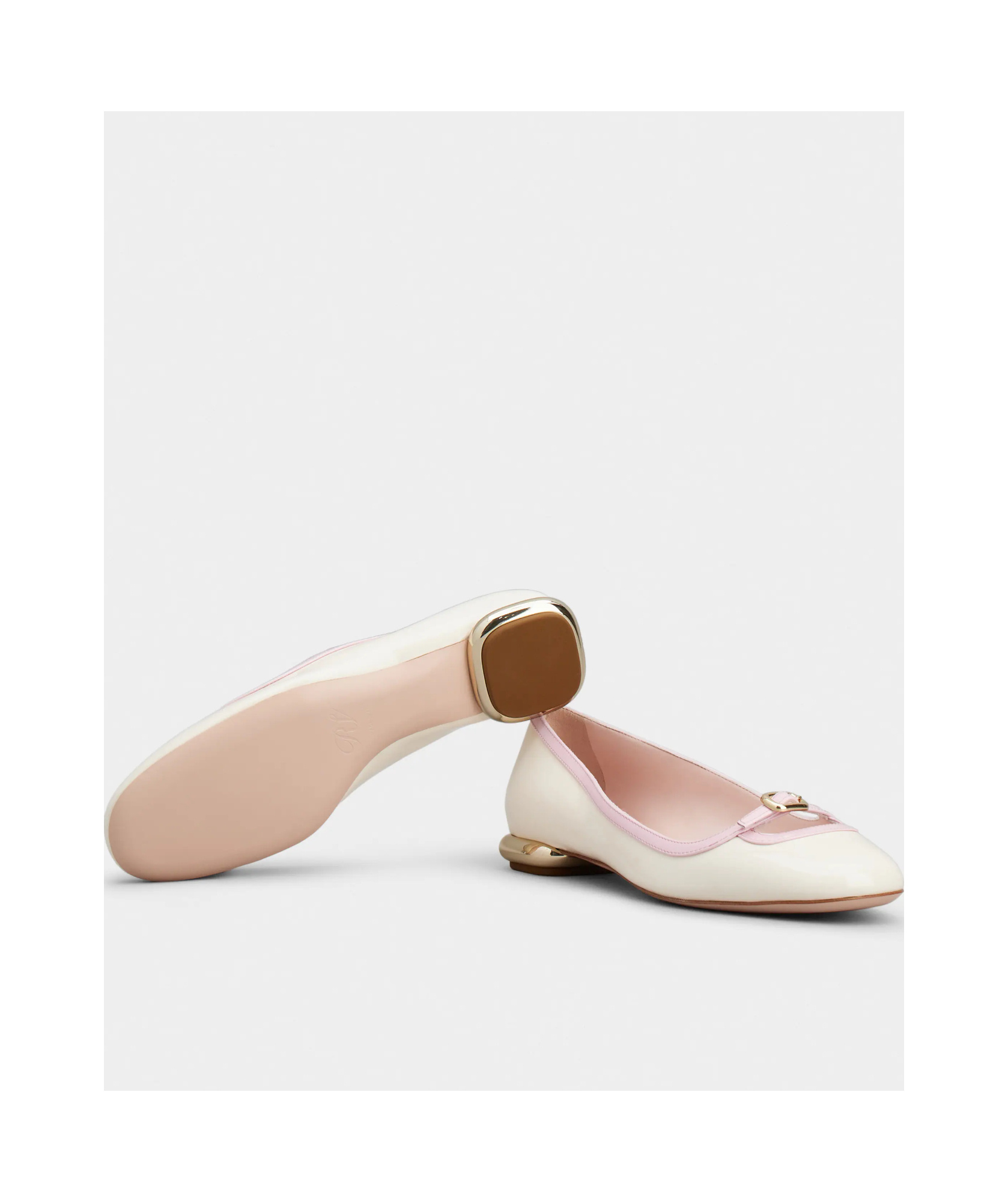 Roger Vivier Viv' Podium Ballerinas In Patent Leather In White