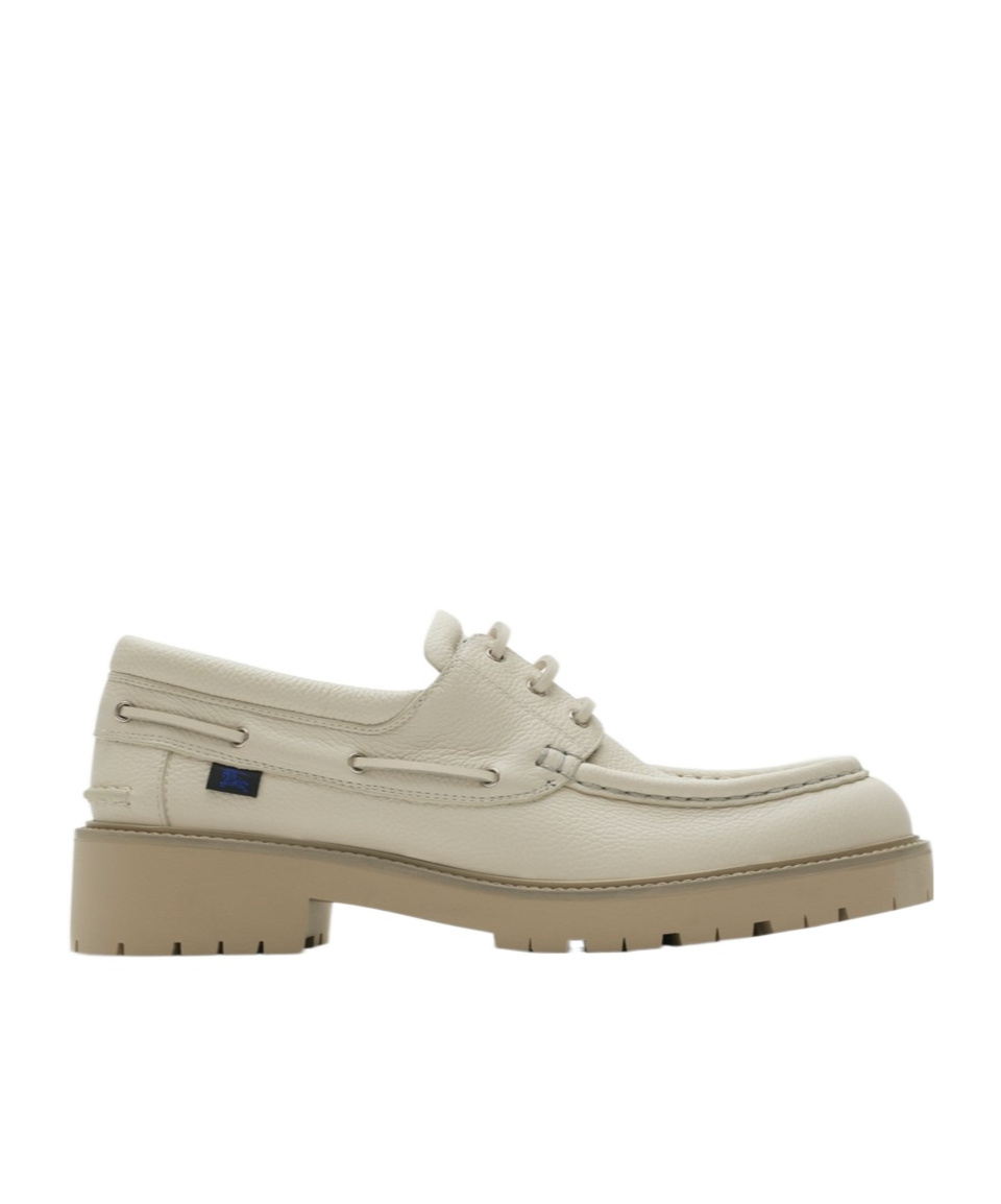Burberry Leather Raft Boat Shoes In Nude