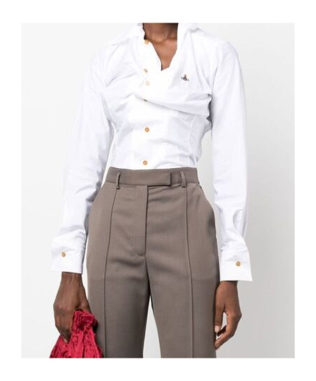 Vivienne Westwood Distorted Silhouette White Cotton Shirt With Asymmetrical Hem In White