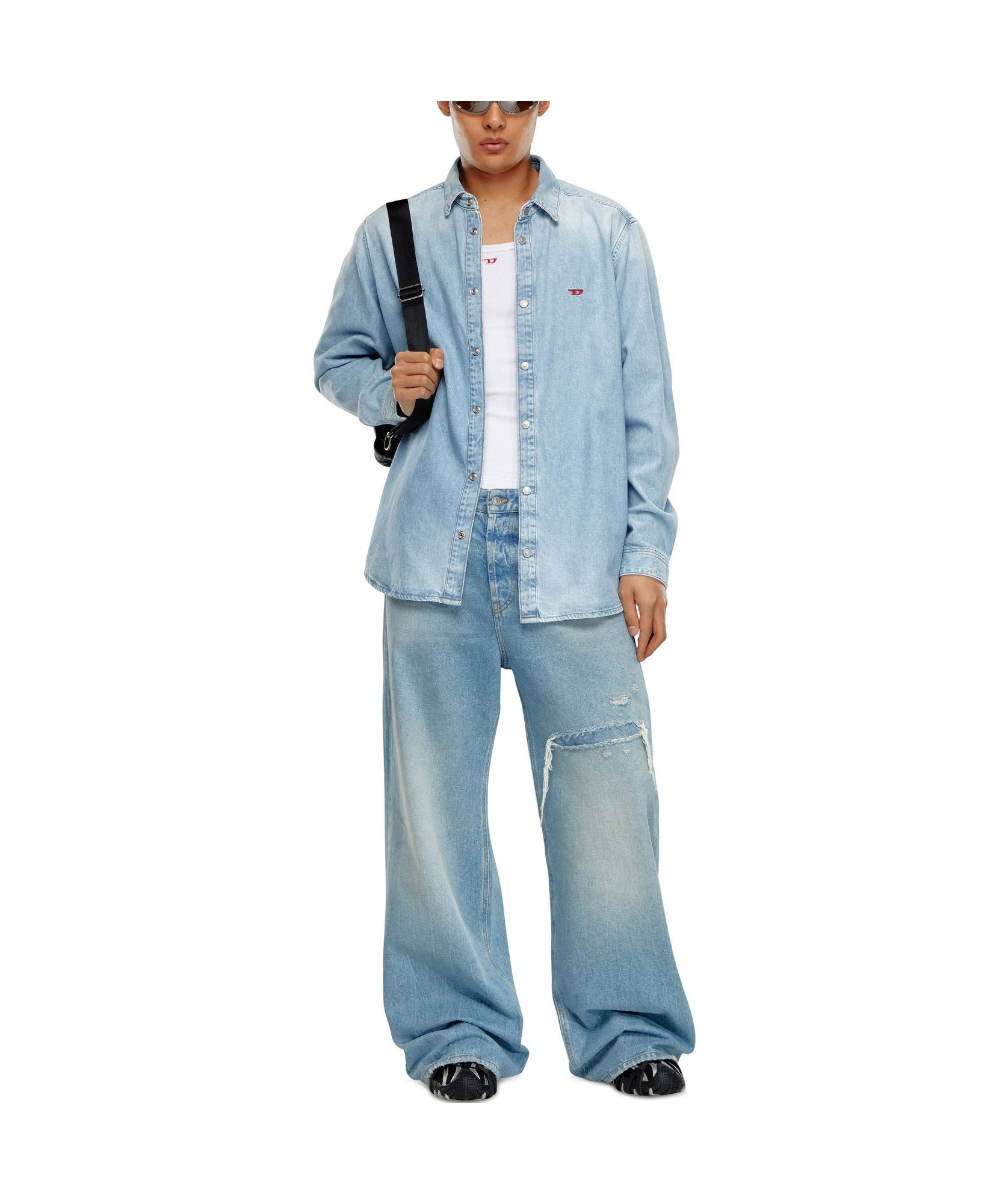 Diesel D-simply Logo-embroidered Denim Shirt In Blue