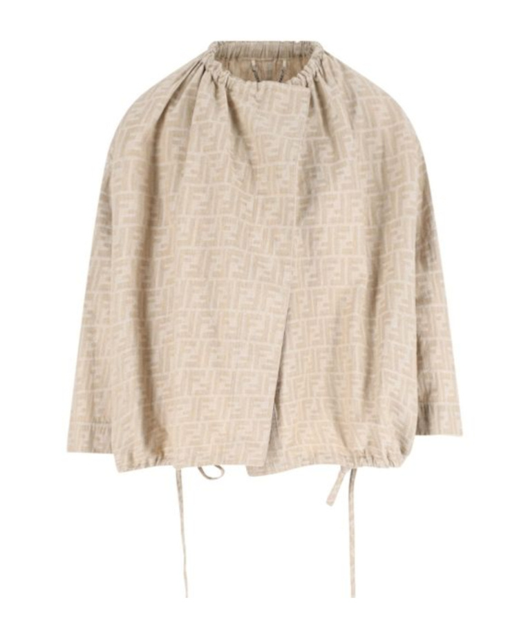 Fendi Ff-pattern Drawstring Jacket In Neutral