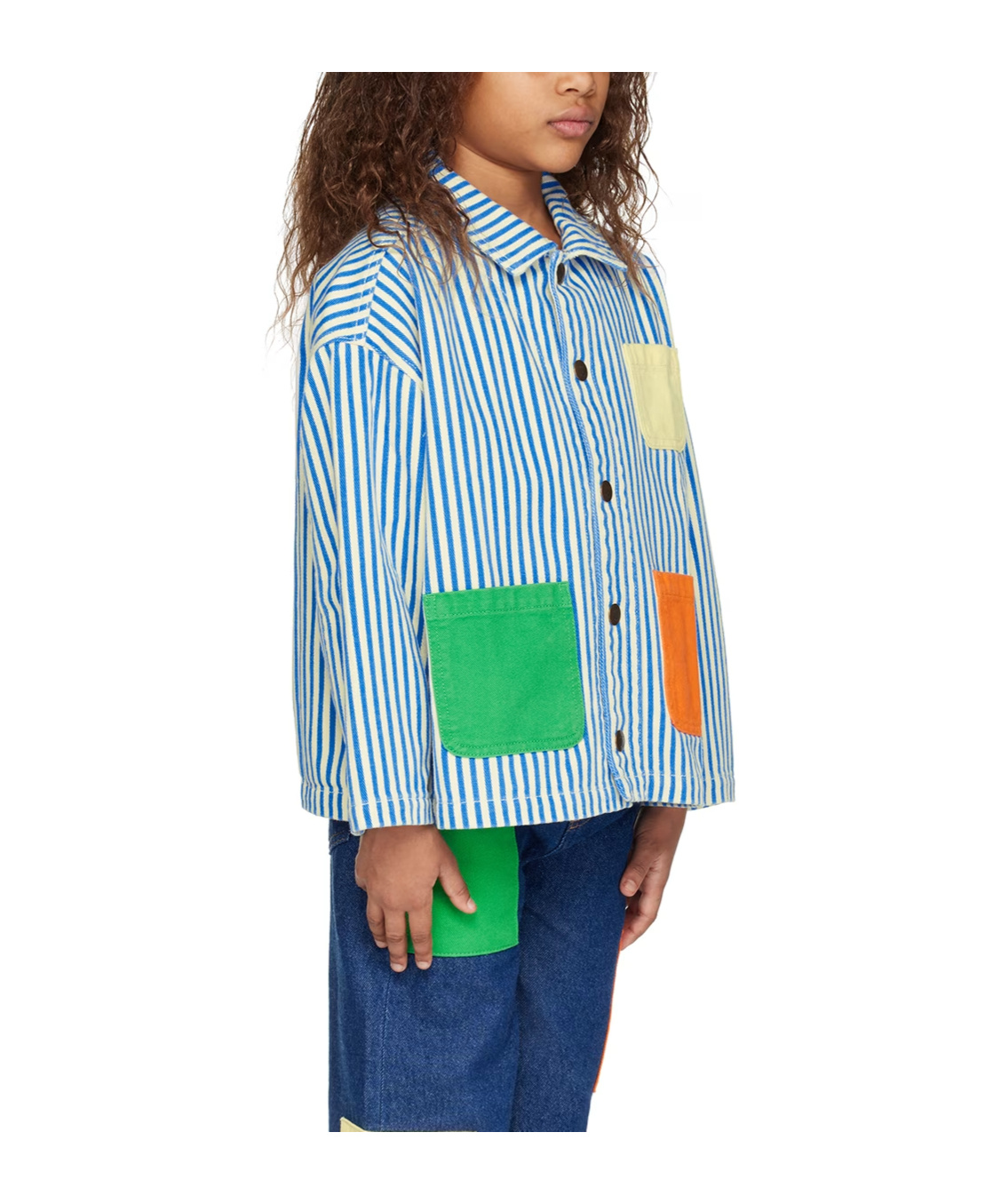 Bobo Choses Striped Color Block Denim Jacket In Blue
