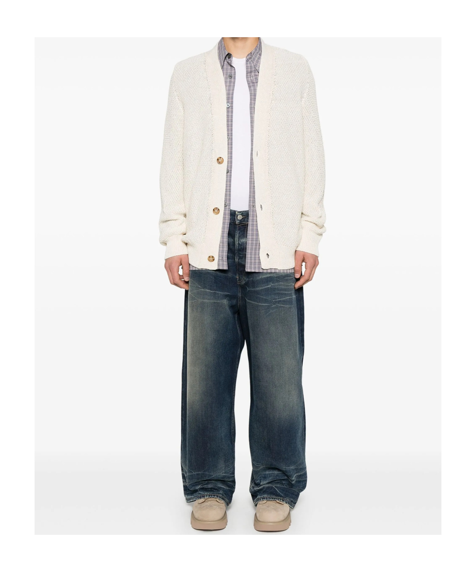 A Paper Kid Long-sleeved Knitted Cardigan In White