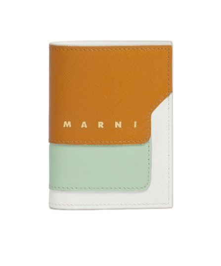 Marni Saffiano Bi-fold Wallet In Mustard White And Green