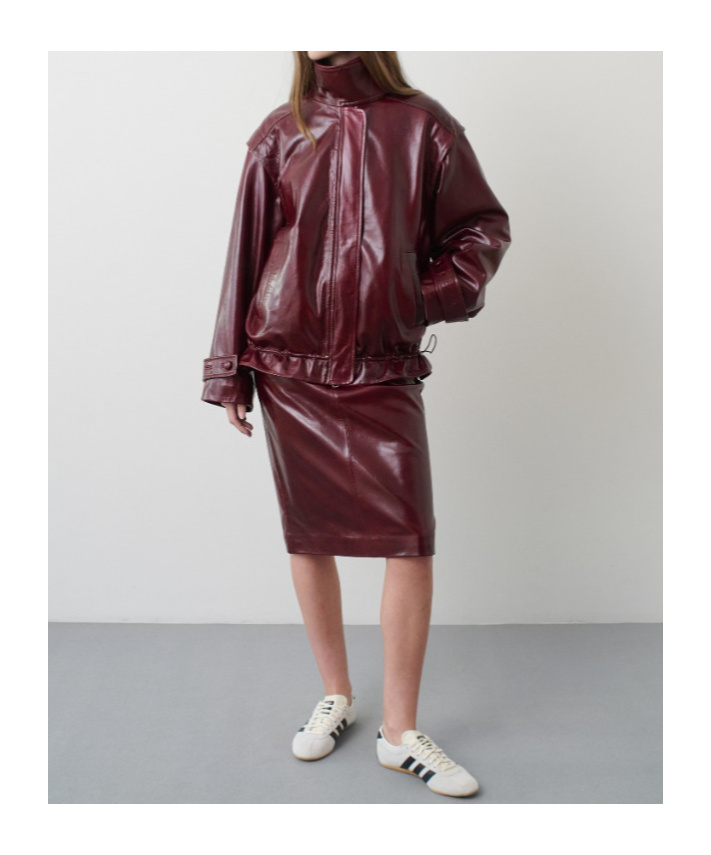 Remain Birger Christensen Stand Collar Zipper Leather Jacket In Brown