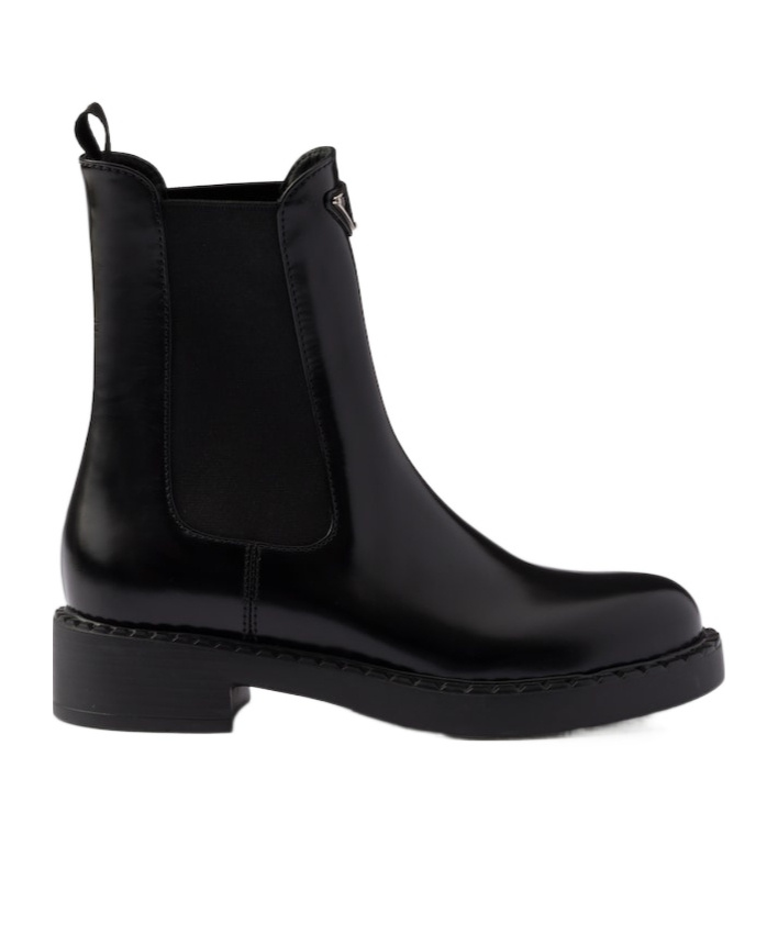 Prada Triangle-logo Chelsea Leather Boots In Black
