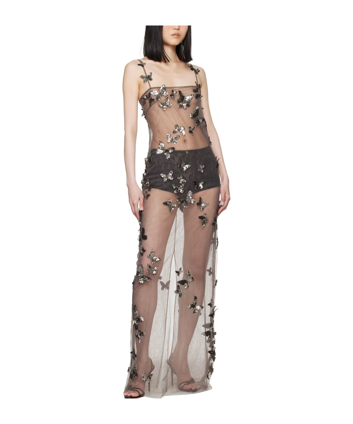 Blumarine Embroidered Sheer Maxi Dress In Multicolor