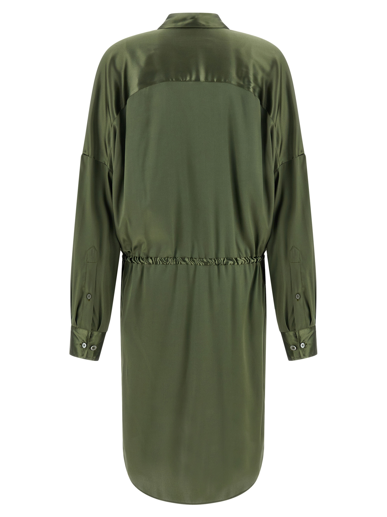 Dries Van Noten Long Sleeve Dress With Adjustable Waist Tie In Green