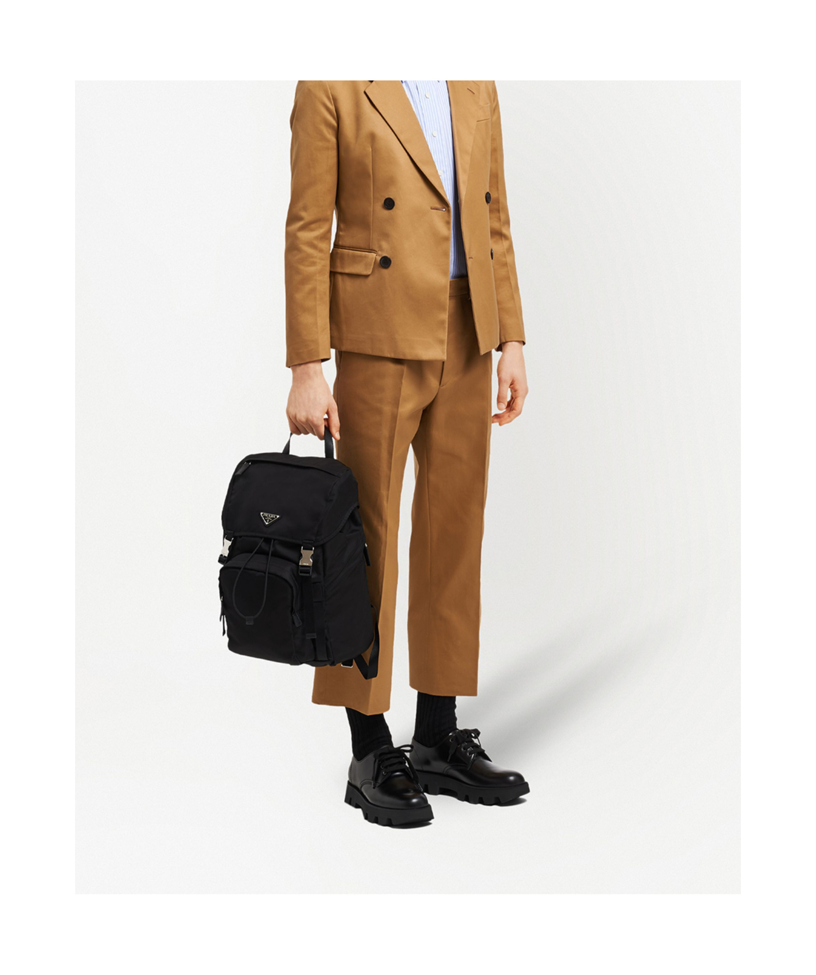 Prada Men's Re-nylon Backpack With Snap Fastener In Black