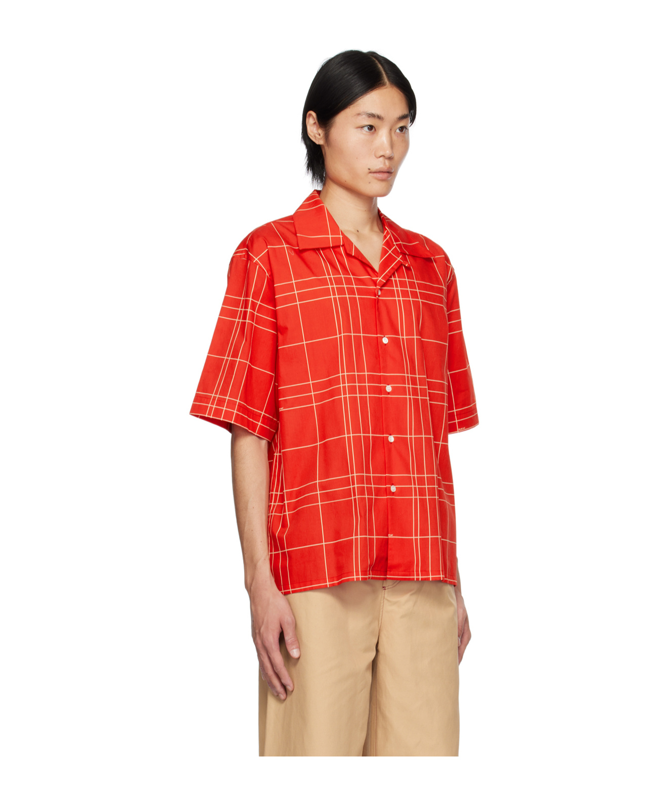 Marni Men's Windowpane Poplin Camp Shirt In Red