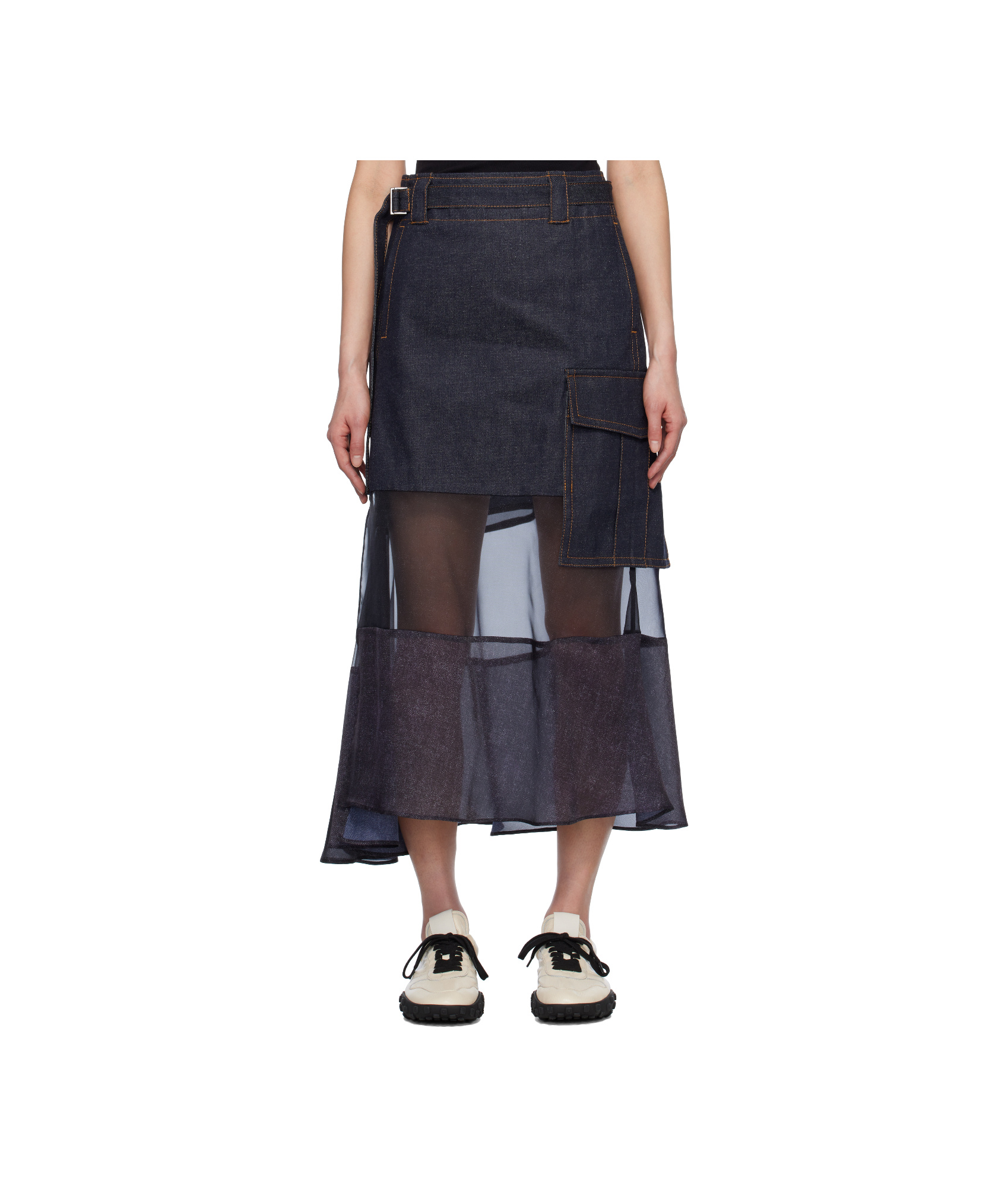 Sacai Indigo Mix Denim Maxi Skirt In Black