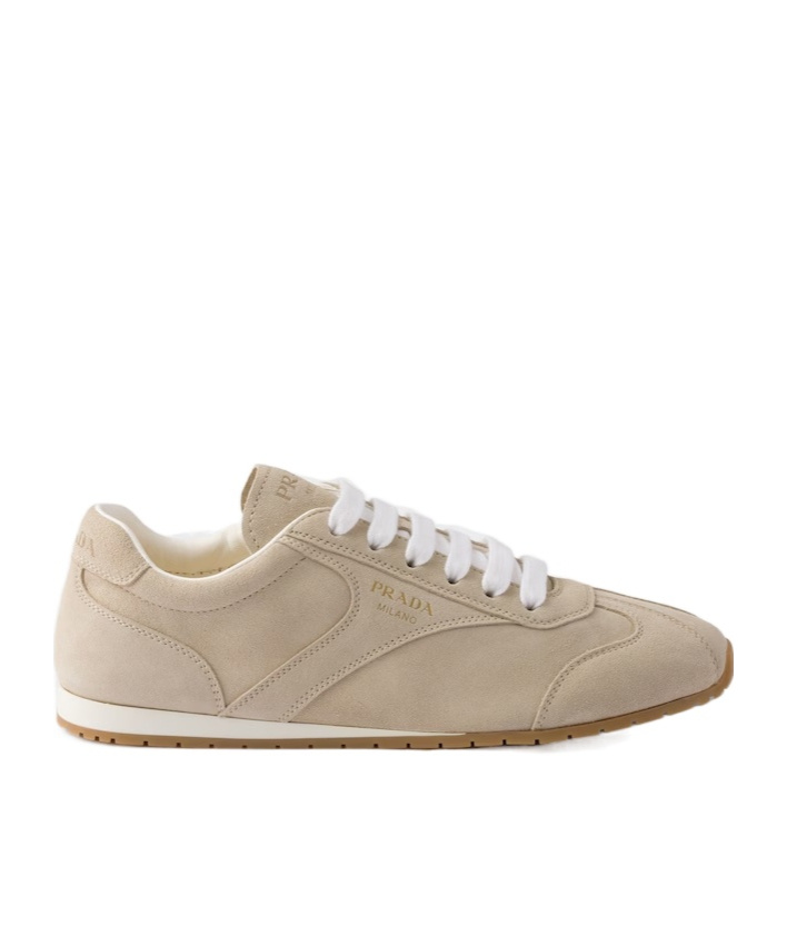 Prada Suede Lace-up Sneakers In Gray