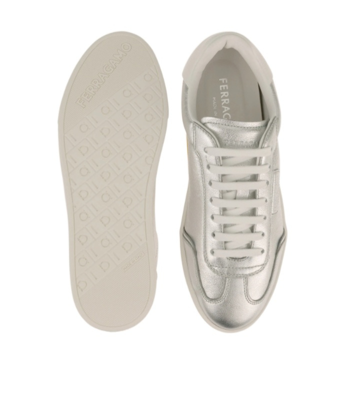 Ferragamo Leather Low-top Sneakers In Silver