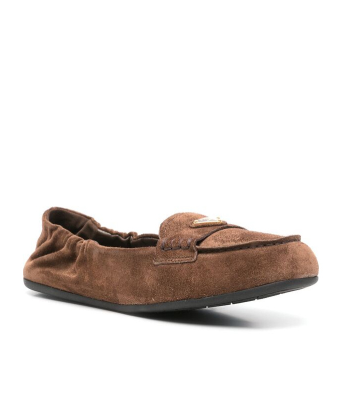 Prada Round Head Loafer Shoes In Brown