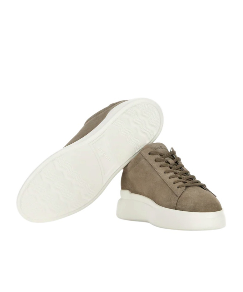 Hogan Earth Brown Leather Sneakers With Memory Foam Insole And Appliqué Logo In Brown