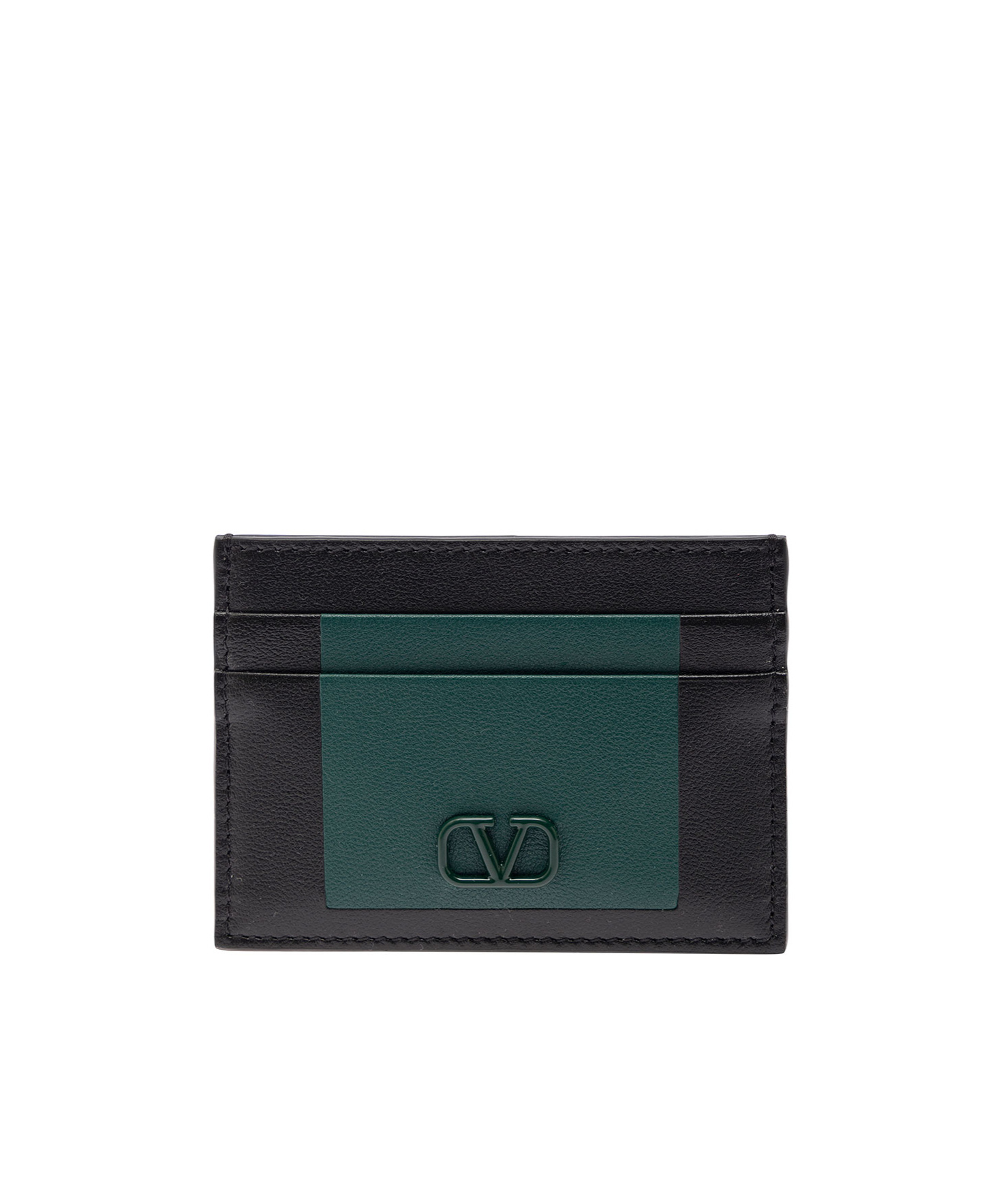Valentino Logo Card Holder In Black/green