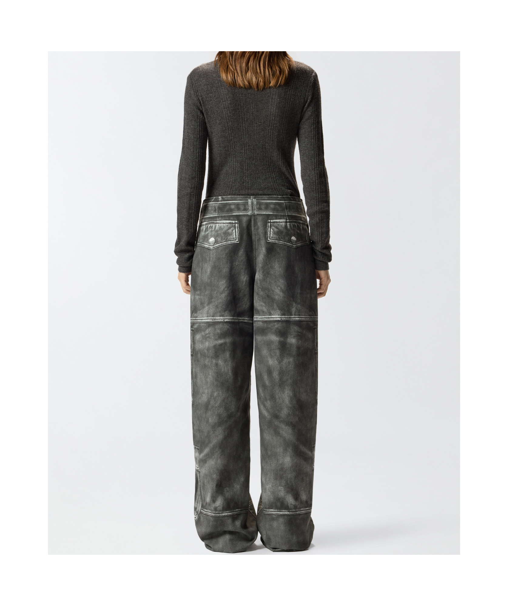 Pinko Wide-leg Trousers With Leather-effect Print In Gray