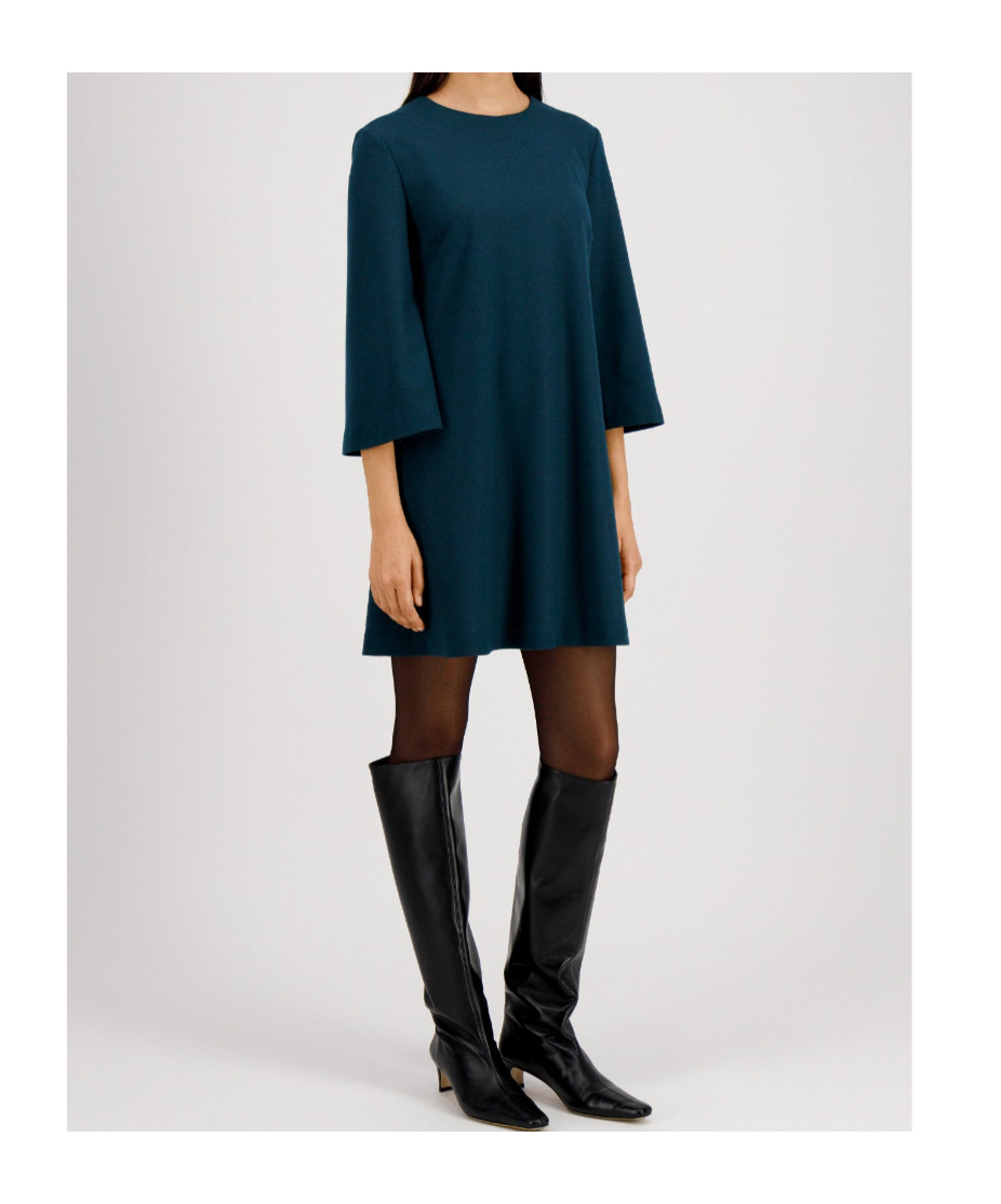 Harris Wharf London Long-sleeved Wool Day Dress In Green
