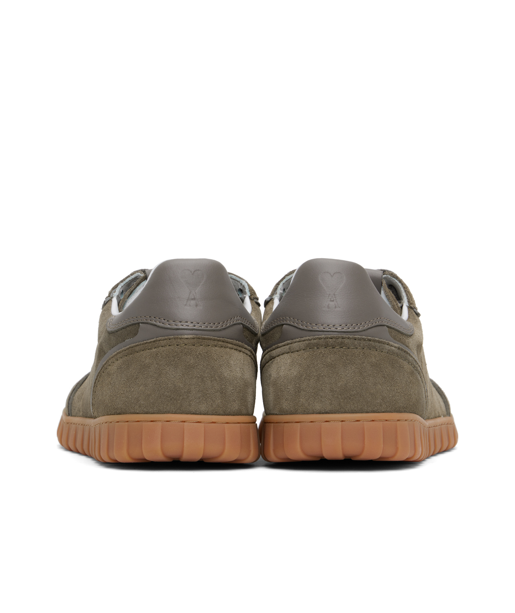 Ami Alexandre Mattiussi Taupe Leather Low Top Step Sneakers In Green