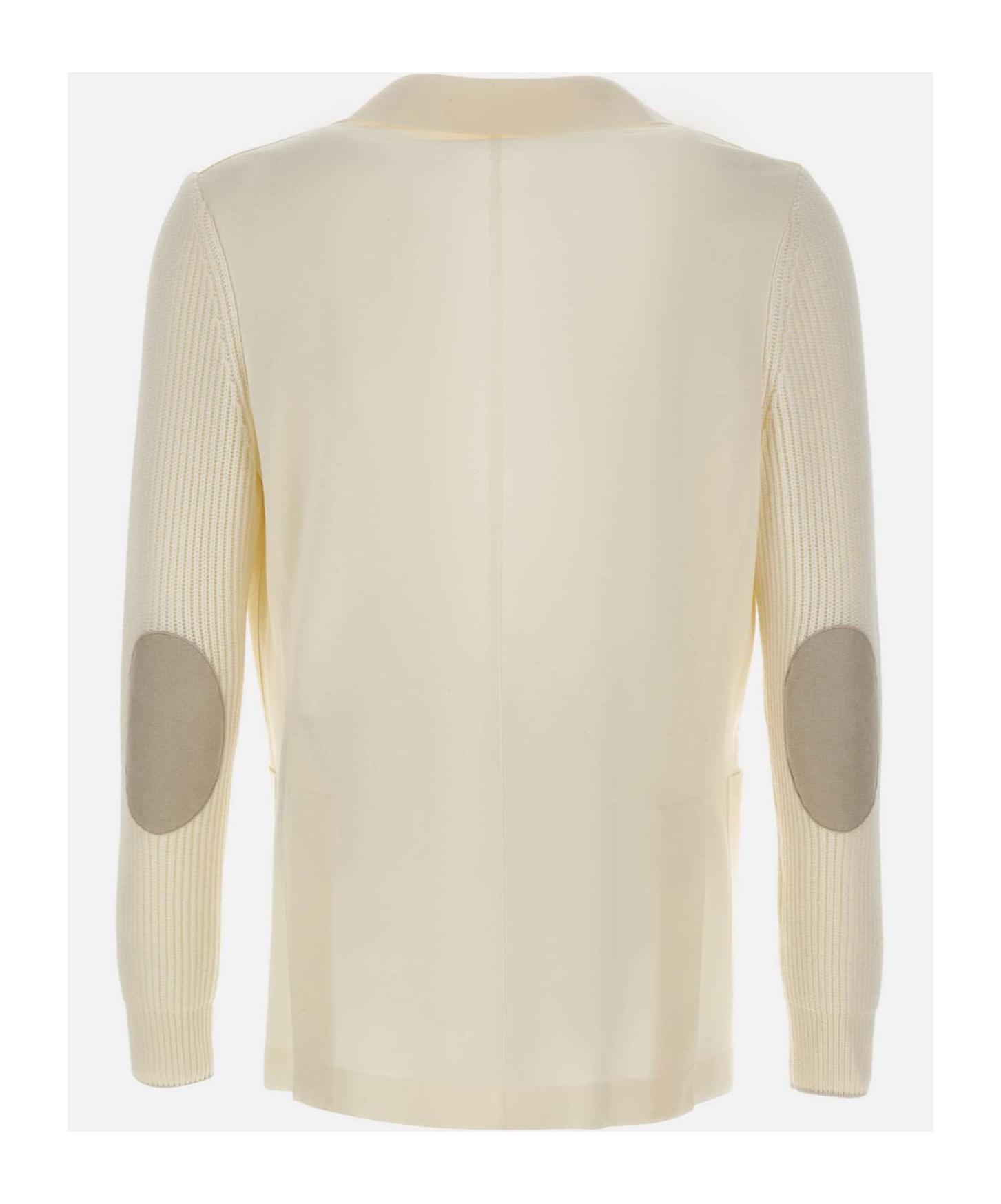 Eleventy Ribbed-knit Elbow-patch Blazer In Neutral