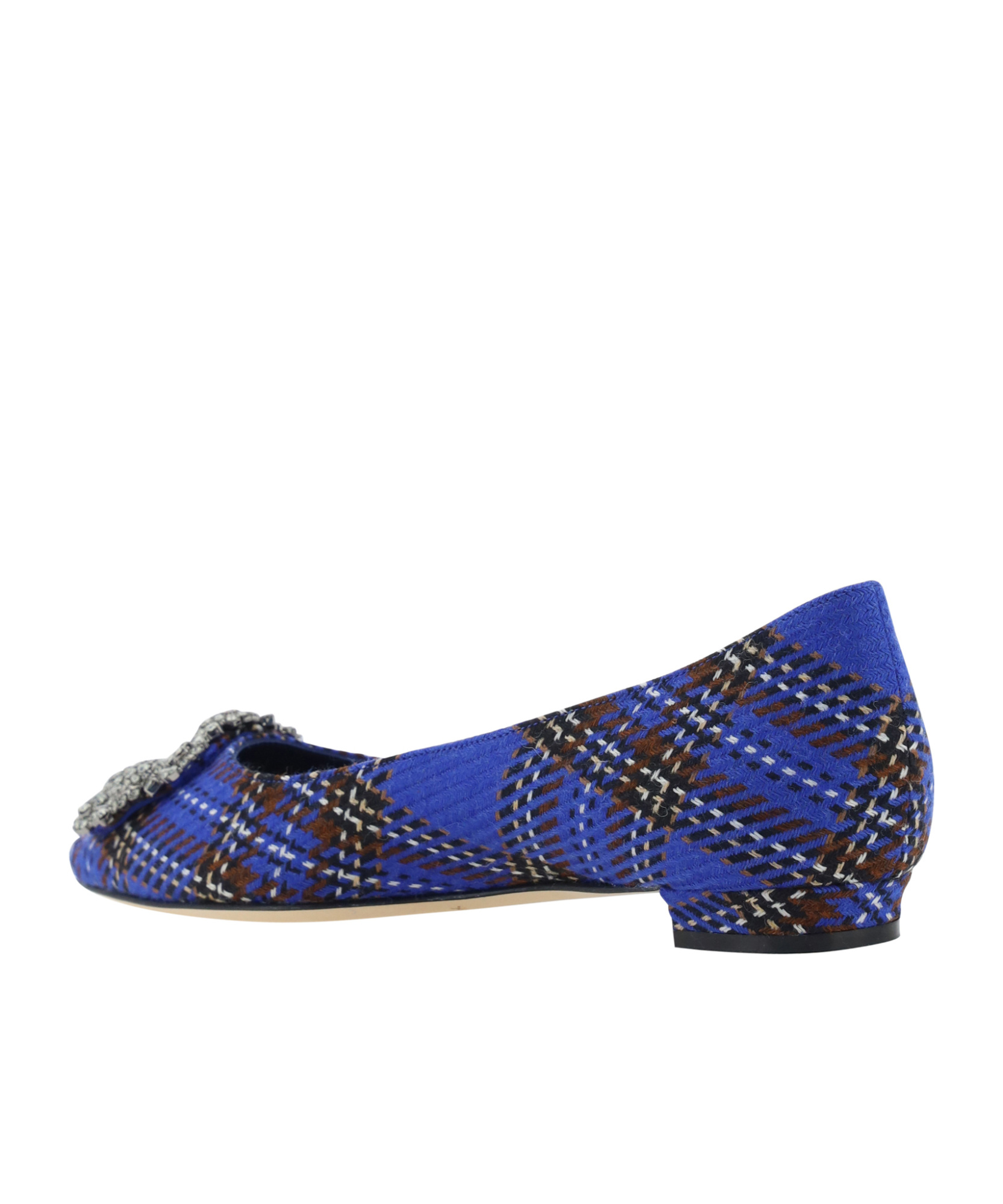 Manolo Blahnik Hangisi Tartan Ballet Flats In Blue